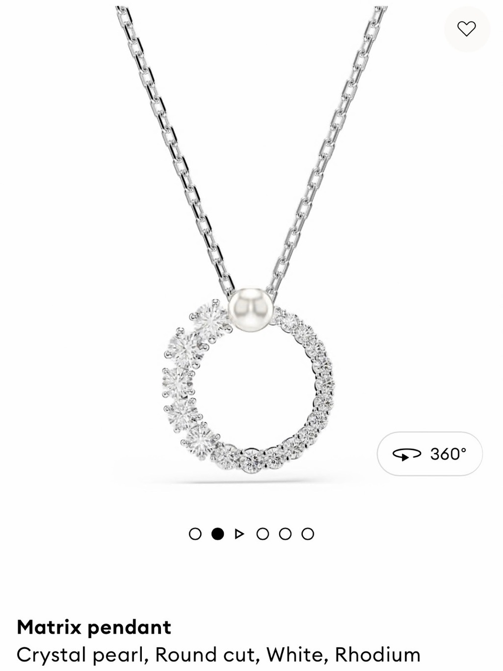 Swarovski Matrix Pendant Necklace, Crystal Pearl, Round Cut 5688751